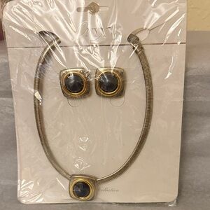 Onyx Gold and Black Necklace and Earrings Set